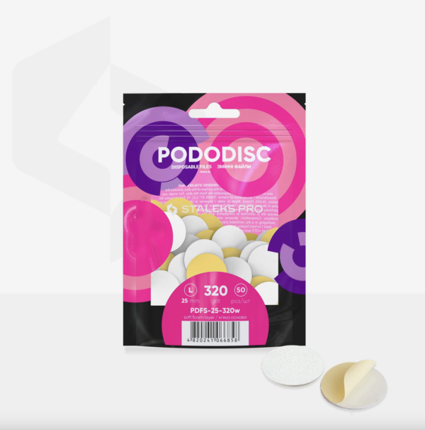 White Disposable files on a SOFT BASE for pedicure disc Pododisc Staleks Pro L, 320 grit (50 pcs) PDFS-25-320W